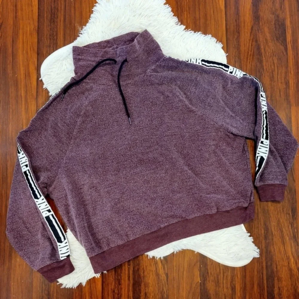 PINK Victoria's Secret Funnel Neck Maroon Pull Over Hoodie Inside Out - Picture 1 of 1